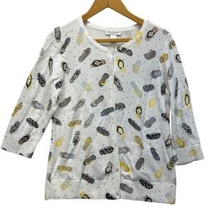 Christopher Banks Petite Med Cardigan White Flip Flop Print Sweater Coastal